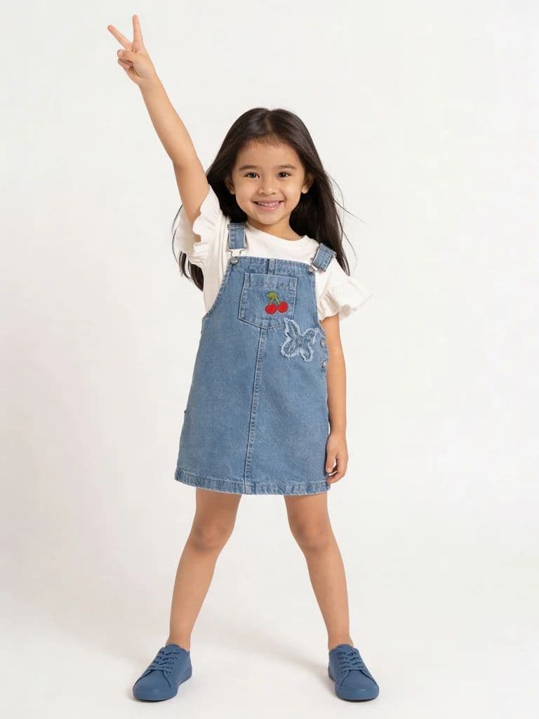 HOP Kids Girls Blue Denim Pinafore and T-Shirt Set