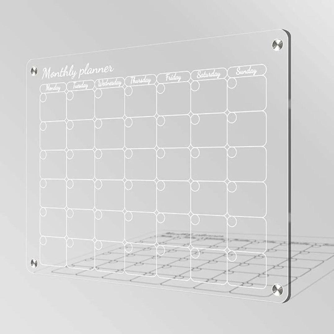 Glass Clear Magnetic Fridge Calendar – Monthly Acrylic Planner with Markers Magnetic Duster