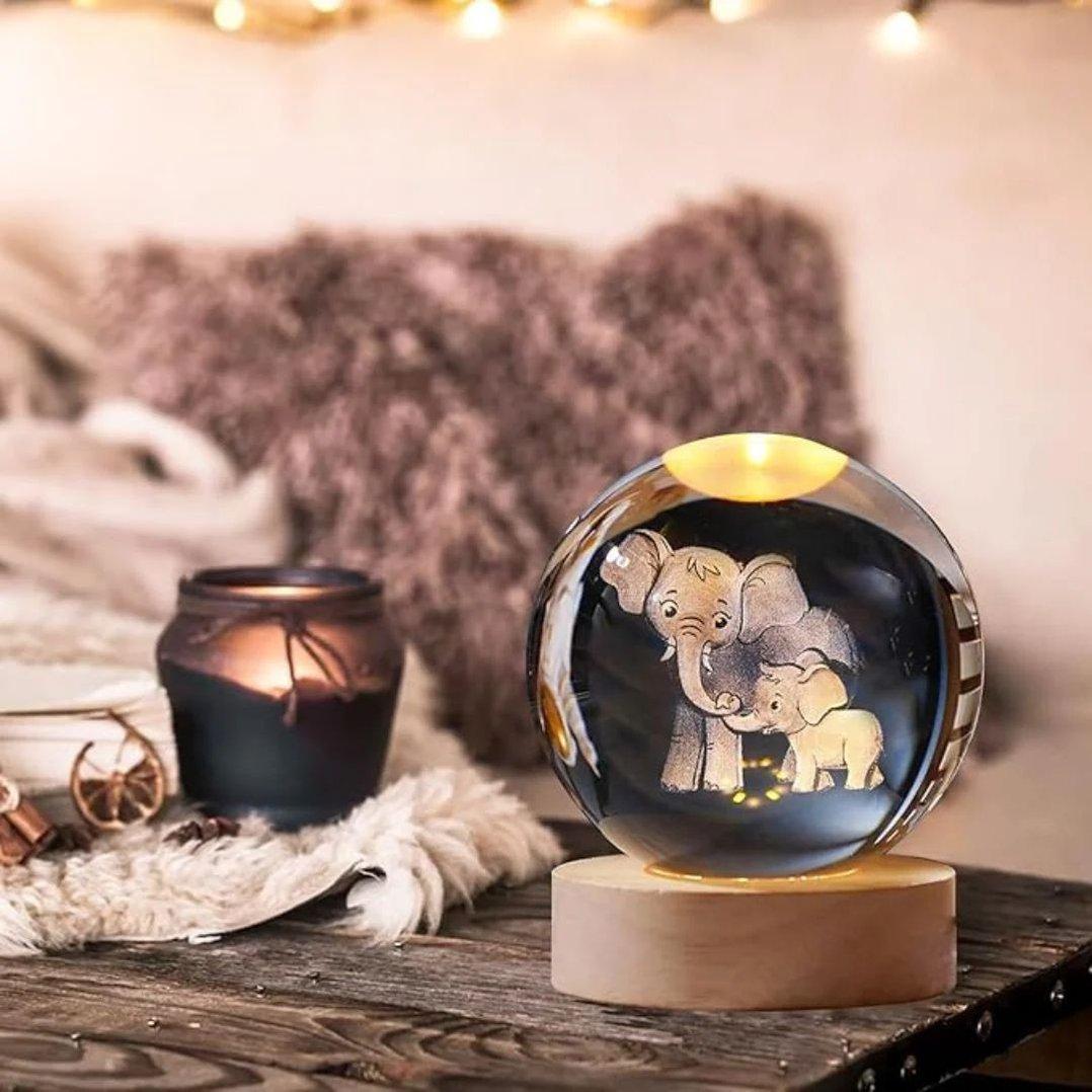 Elephant n Baby Crystal Lamp – Heartwarming 3D LED Night Light