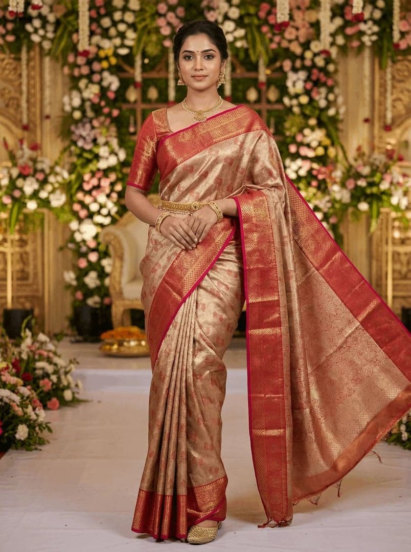 MIMOSA Women's Woven Design Kanjivaram Style Art Silk Saree with Blouse Piece - Maroon (SA00002804MRFREE)