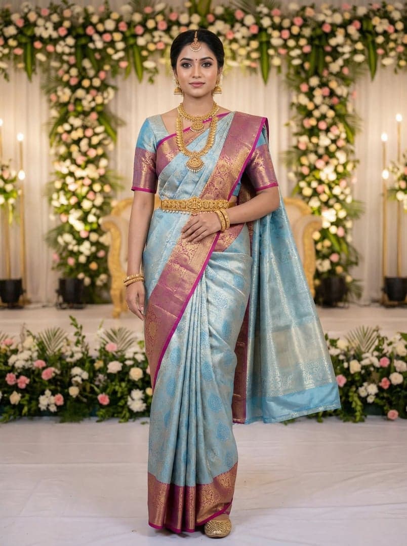 MIMOSA Women's Woven Design Kanjivaram Style Art Silk Saree with Blouse Piece - Ananda (SA00002476ANFREE)