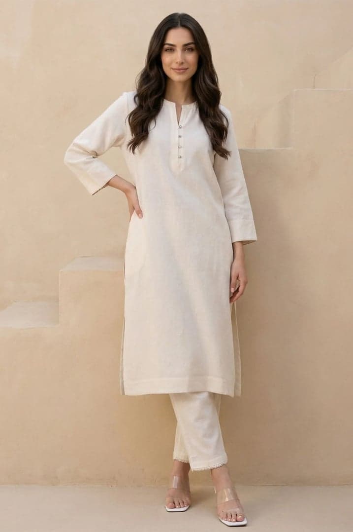 Beige Solid Rayon Straight Kurta