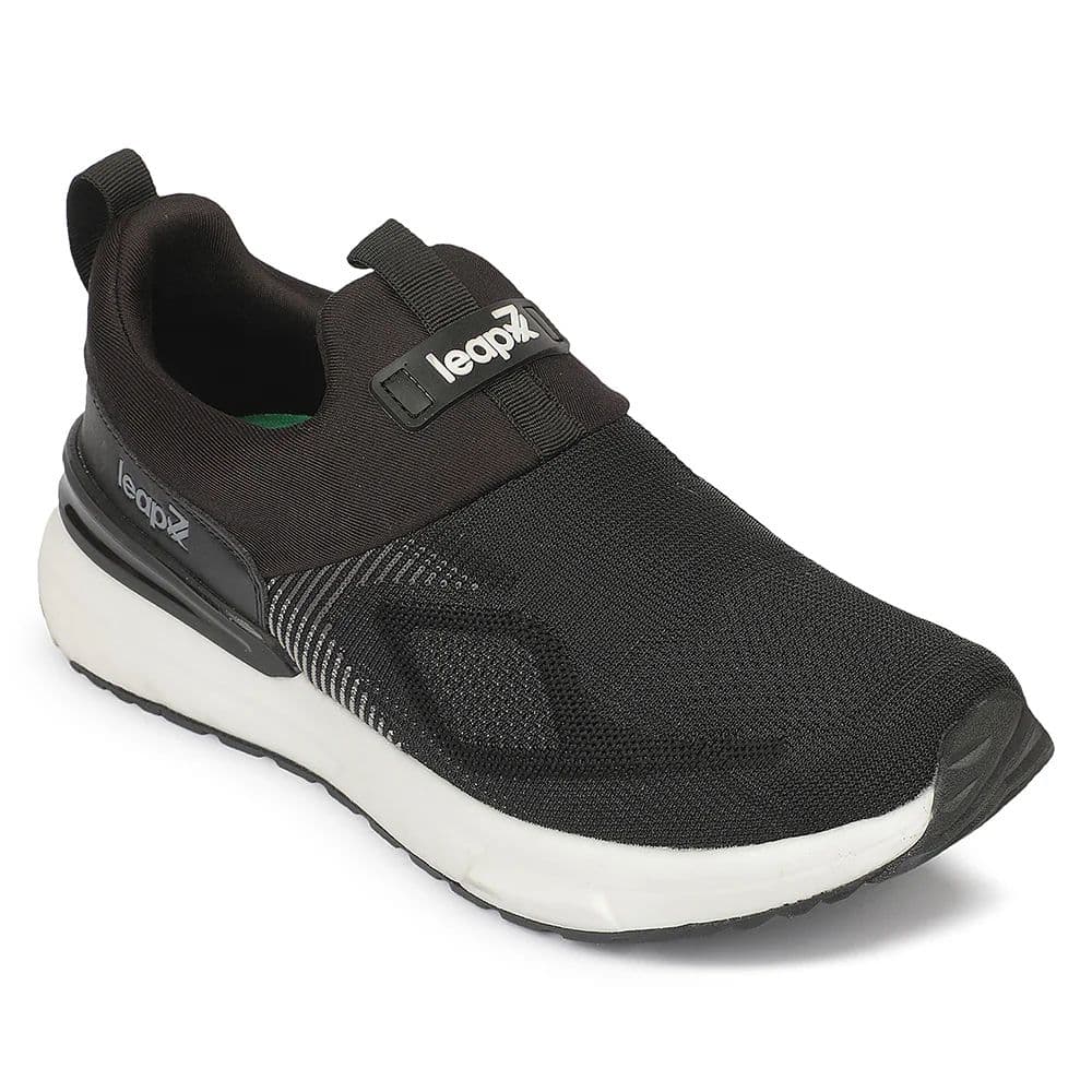 LEAP7X BRISK2025 Black Sports Non Lacing Walking Shoes for Men
