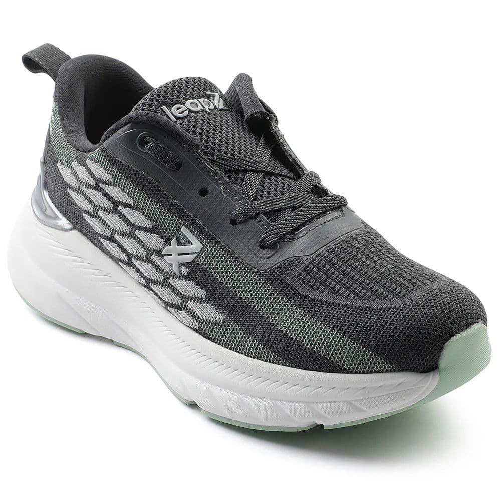 Leap7x Dark Grey Lacing Sports Walking Shoes For Kids OUTER-01 By Liberty