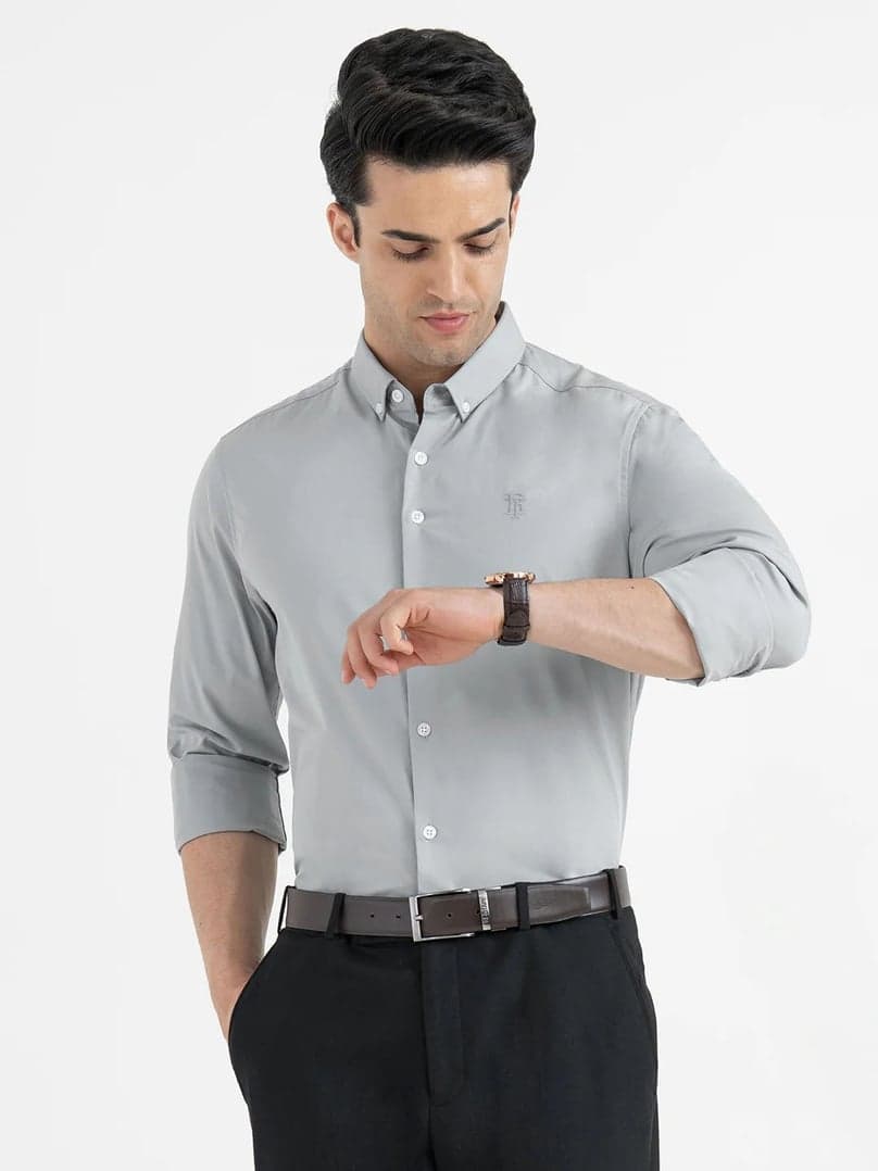 Shirts for Men in Stone Green | Cotton Blend Full Sleeve Shirt