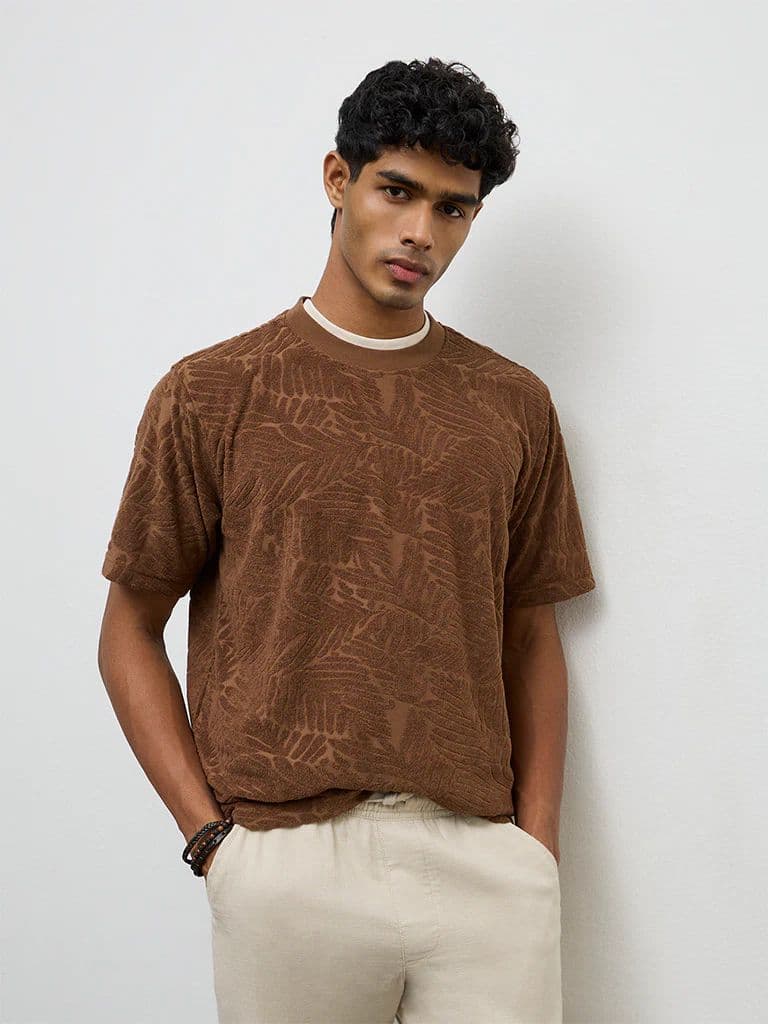 ETA Brown Botanical Textured Relaxed-Fit T-Shirt