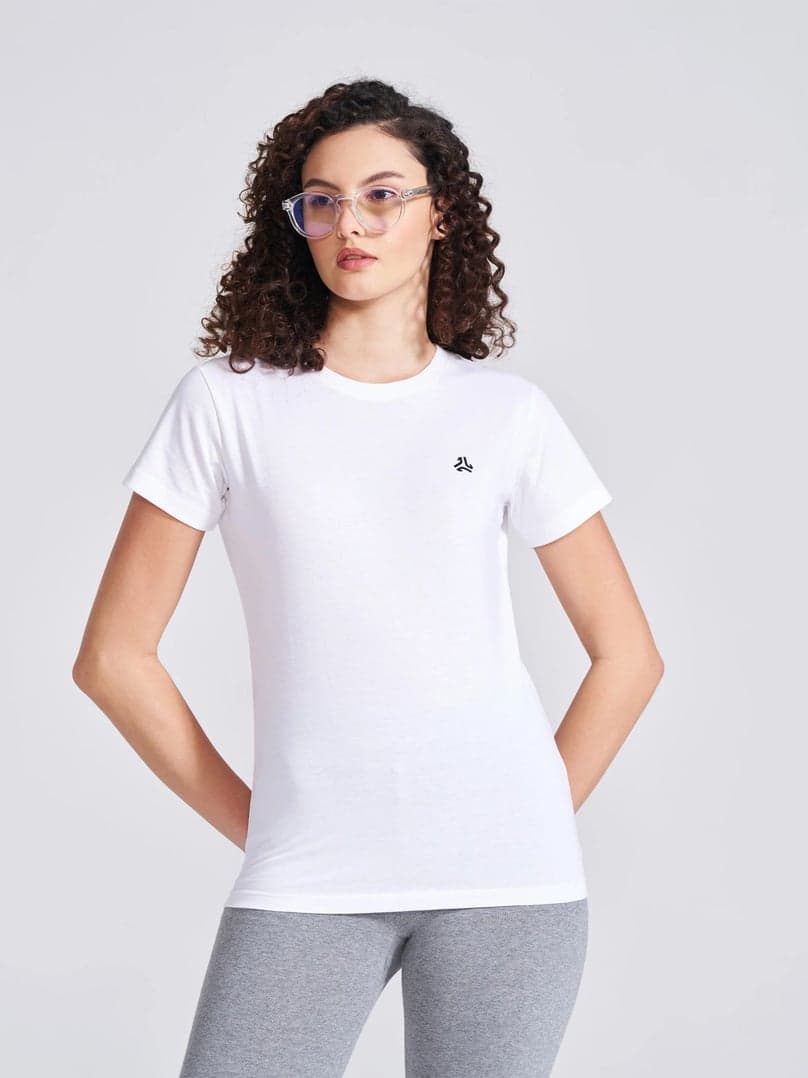 Women's White Solid Round Neck T-Shirt