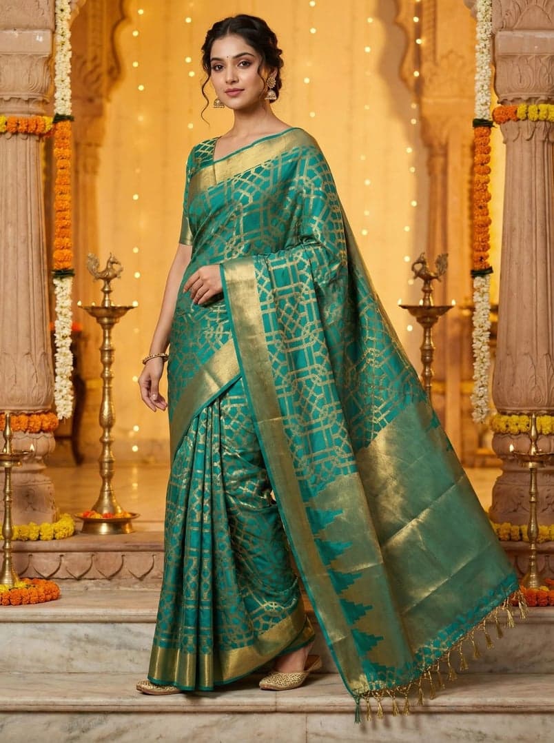 MIMOSA Women's Woven Design Banarasi Style Art Silk Saree with Blouse Piece - Saffire ( SA00003121SFFREE )